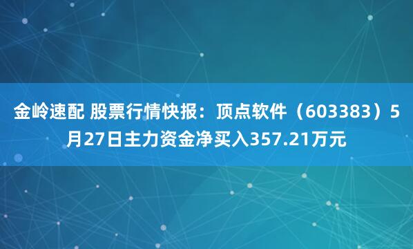 金岭速配 股票行情快报：顶点软件（603383）5月27日主力资金净买入357.21万元