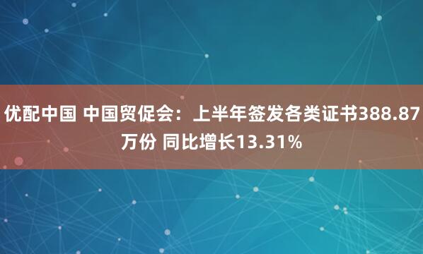 优配中国 中国贸促会：上半年签发各类证书388.87万份 同比增长13.31%